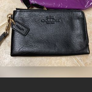 Coach black double zipper wristlet wallet